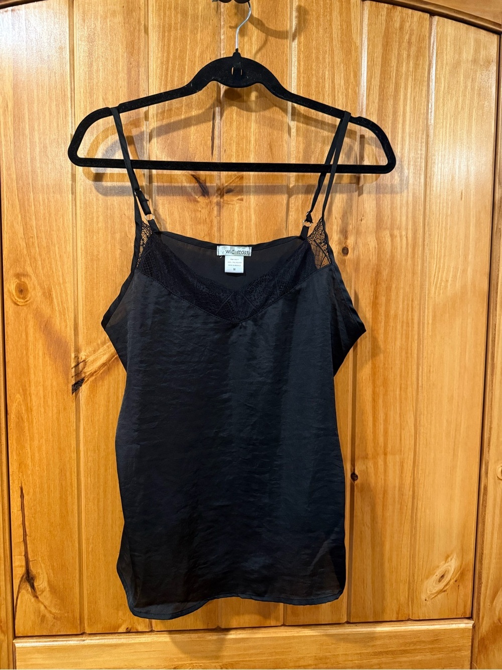Wild moss satin and lace black tank top/cami